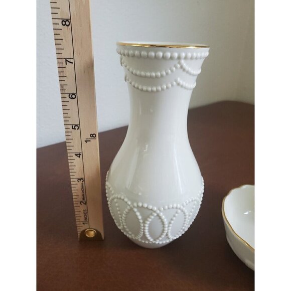 Lenox‎ Vases And Bowl Rose Blossom Porcelain 24k Gold Rimmed Ivory Colored EUC - Picture 4 of 10